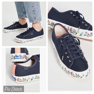 Jed’s X Rifle Paper Co Triple Kick Strawberry Fields Navy Lace Up Sneakers